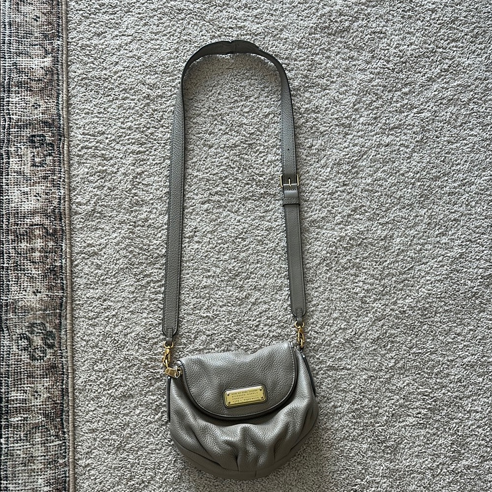 Gray Leather Crossbody Bag